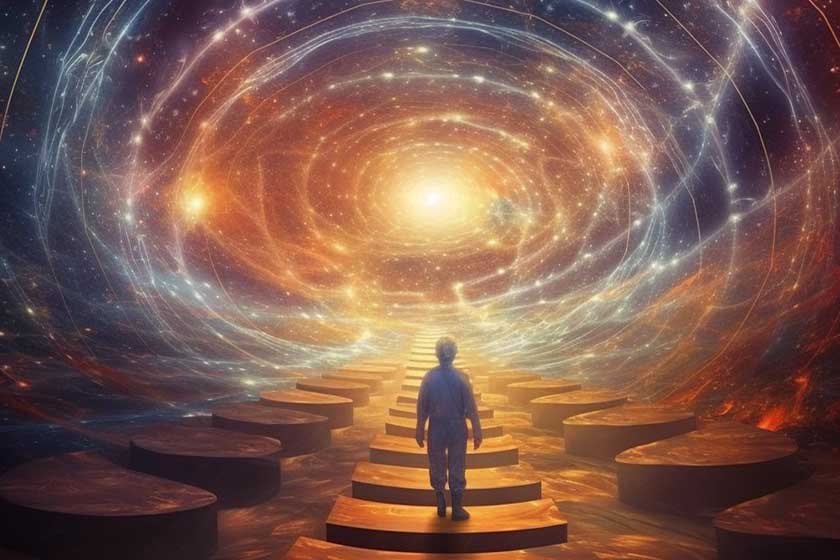 person walking towards the cosmos